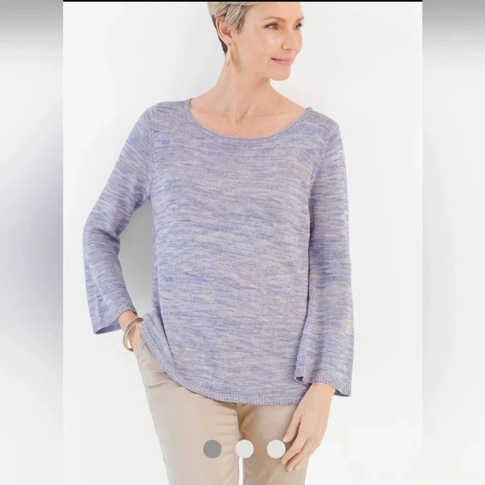 Chico's 1 Sweater Top Pullover Space Dye Womens 8/10 Bell Sleeve Purple Blue‎